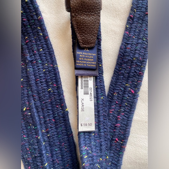 NWT Brooks Brothers Navy Fabric and Leather Belt with Silver Hardware - Picture 3 of 3